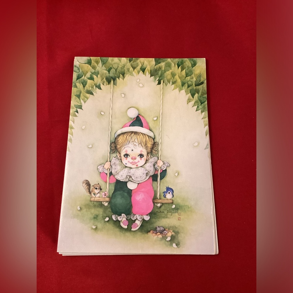 Four vintage little clown blank greetings cards no matching envelopes